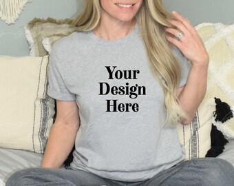 Bella Canvas 3001 Athletic Heather T-Shirt Mockup | Boho Model Mockup