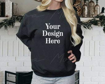 Gildan 18000 Black Sweatshirt Mockup | Unisex Model (Digital Image)
