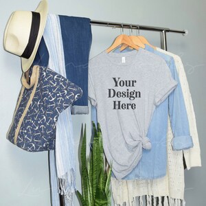 Bella Canvas 3001 Mockup | Bella Canvas Athletic Heather 3001 Mockup | Shirt Mockup | Model Mockup | Hanging Mockup | Boho Mockups