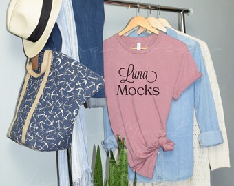 Bella Canvas 3001 Heather Mauve Shirt Mockup | Boho Hanging Style