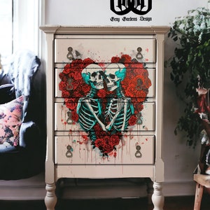 Till Death Decoupage Tissue Paper for Furniture by Gray Gardens | Gothic Skeleton Decoupage Paper | Mixed Media Paper for DIY Project