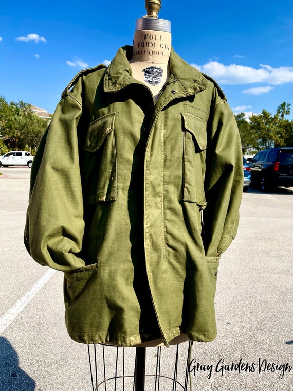 Vintage Army Jacket Hand Painted Graffiti in Metallic Gold