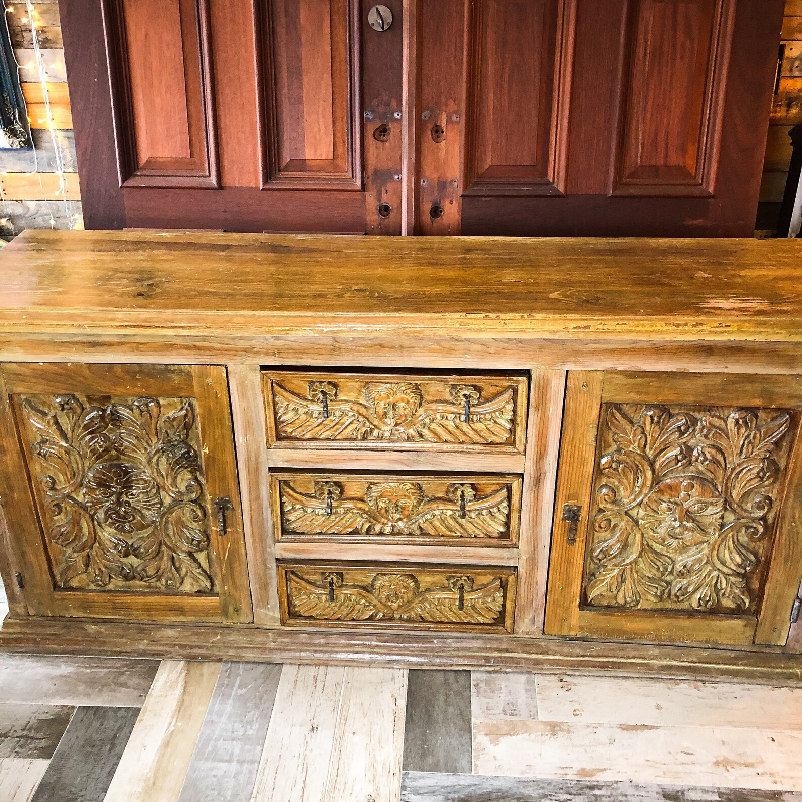 Antique One of a Kind Hand Carved Wood Mexican Buffet Etsy