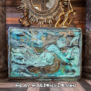 SOLD | Do NOT Purchase | Example | Siren of the Sea Mermaid Hand Painted Furniture Art Coastal Grunge Boho Dresser
