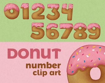 Donut numbers clip art | Doughnut font - Font clip art | Printable Digital Illustration