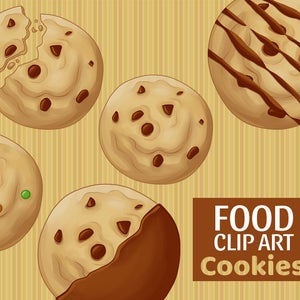 Chocolate chip cookie clip art | chocolate cookie -  cookies - baking clip art | Printable Digital Illustration