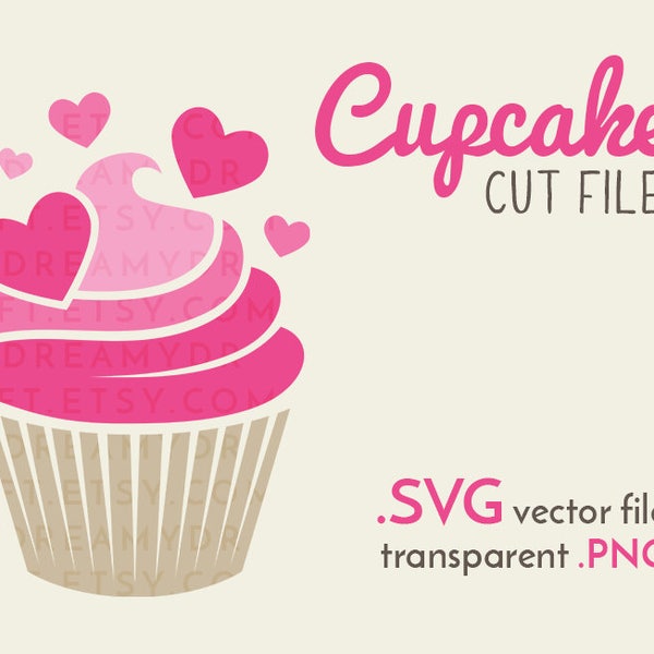 Pink cupcake SVG cut file | love svg - hearts svg - dessert clip art - cupcake clip art | SVG PNG | Cricut or silhouette cutting machine