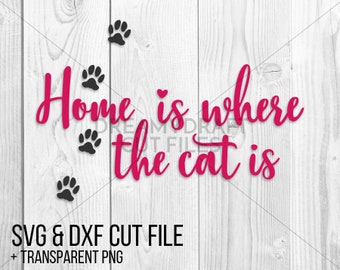 Home is where the cat is svg cut file | cat svg - cat owner svg - paw print svg - home svg - saying svg | SVG DXF PNG | Cricut silhouette