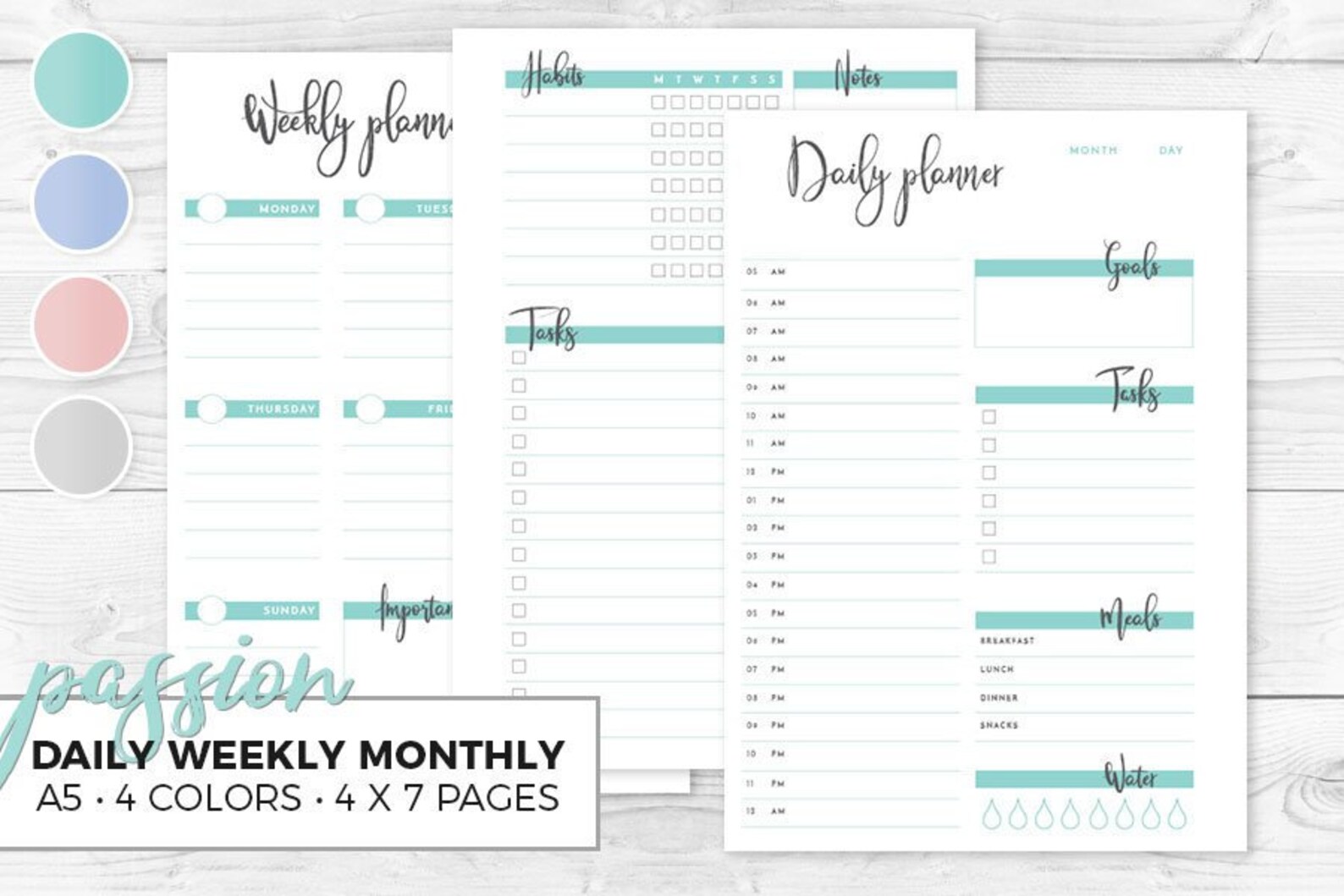 Printable A5 Daily Weekly Monthly Planner Calendar Planner | Etsy