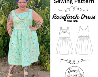 Rosefinch Dress PDF Sewing Pattern, Vintage Inspired From 1958 // Plus Size for Bust Sizes 44-60" // Instant Download with 9 Sizes