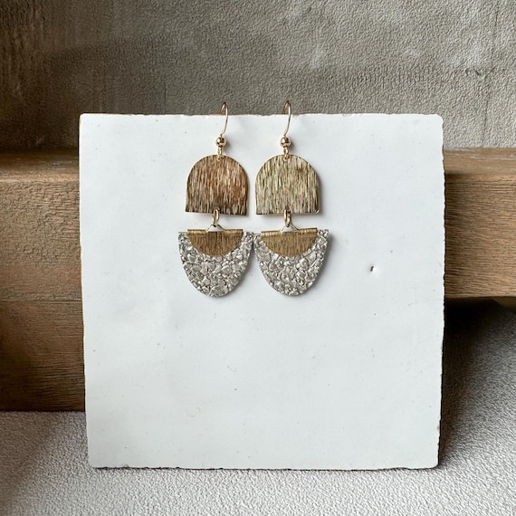 Silver Oval Brass and Leather Earrings | Statement Earrings | Eco-Friendly Jewelry for All OccasionsS