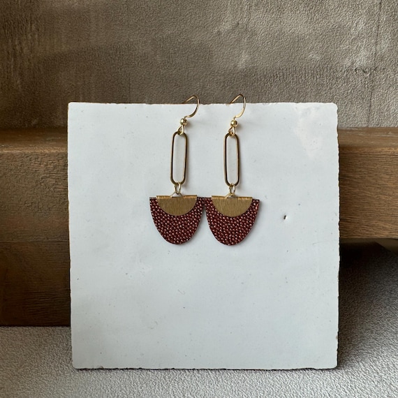 Bronze Semi Circle Paper Clip Earrings| Sustainable Brass & Leather Earrings | Statement Earrings | Eco-Friendly Jewelry for All Occasions