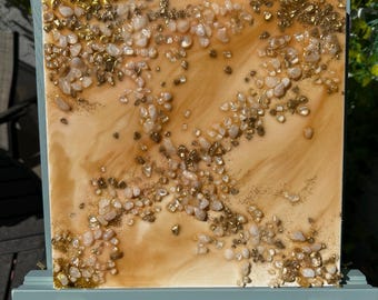 Gold Glass & Clear Quartz Resin Art