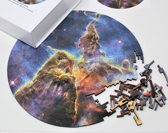 Mystic Mountain Circle Puzzle - 330 Pieces -  Round Space Wooden Jigsaw Puzzle for Advanced Puzzlers - Original Geometric Cut Design