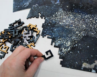 Milky Way Wolf Puzzle- 326 piece Wooden Jigsaw Puzzle for Adults - Image by Erin Darling- Difficult Geometric Cut Design