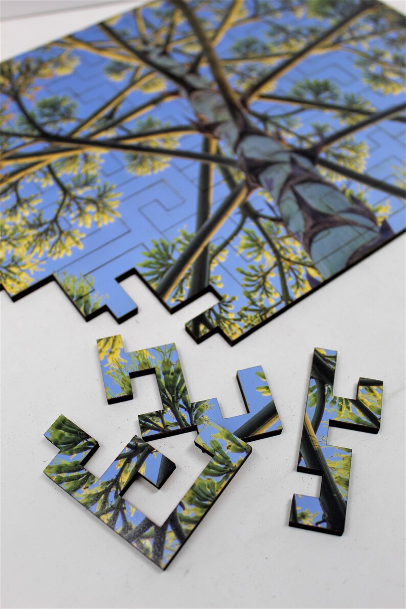 Geometric Cut Wooden Jigsaw Puzzle for Adults Agave Flower Etsy