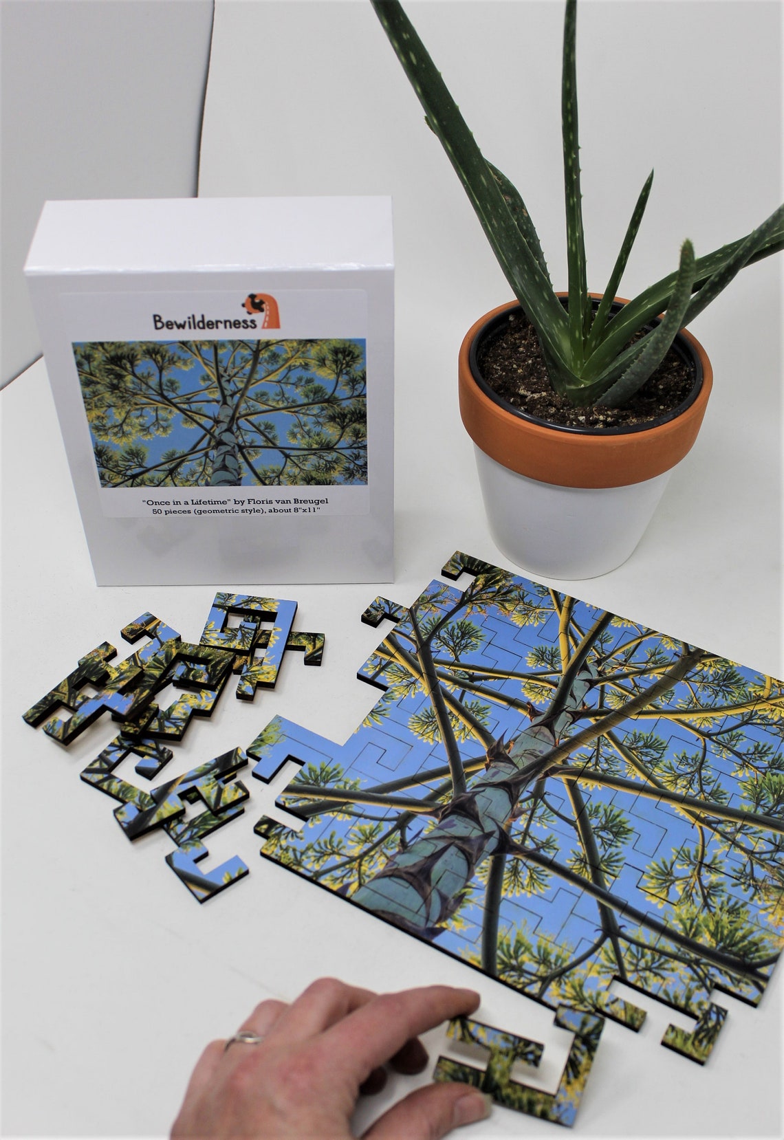 Geometric Cut Wooden Jigsaw Puzzle for Adults Agave Flower Etsy
