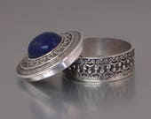 Miniature Box Rare Antique Style Handmade Sterling Silver with lucky Natural Lapis Lazuli Gemstone Gifts Prosperity Stone