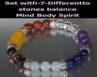 Stretch Bracelet Chakra Set 7 healing Gemstones to balance your body and mind. Natural Gifts