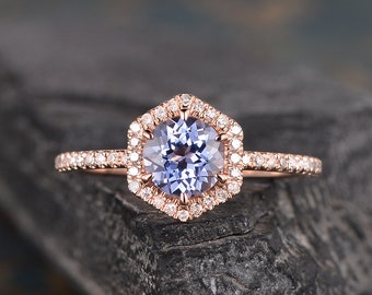 Rose Gold Sapphire Engagement Ring Hexagon Cut Sapphire Engagement