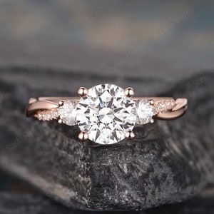 Anillo nupcial de moissanita de tres piedras, anillo de compromiso de moissanita de 1,2 ct, anillo de oro rosa con diseño infinito, anillo de diamantes trenzado, anillo de media eternidad