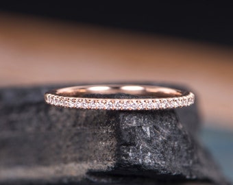 Moissanite Wedding Band Women Rose Gold Half Eternity Diamond Wedding Ring Matching Stacking Ring Minimalist Delicate Bridal Anniversary