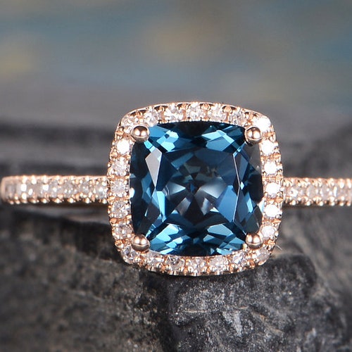 London Blue Topaz Engagement Ring Rose Gold Bridal Set Art - Etsy