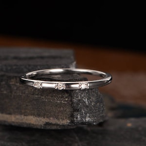White Gold Wedding Band Diamond Eternity Band Women Dainty Thin Minimalist Delicate Stacking Ring Promise Birthday Gift Anniversary Bridal