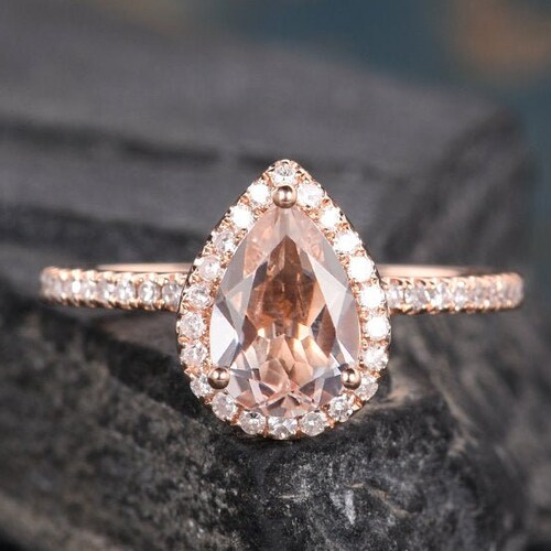 Morganite Engagement Ring Rose Gold Bridal Set Pear Shaped - Etsy