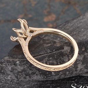 Vintage Marquise Cut Engagement Ring Setting Yellow Gold Tulip Floral Ring Cathedral Setting Filigree Moissanite Ring Setting Personalized