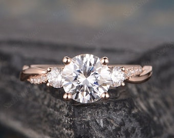 Three Stone Moissanite Bridal Ring 1.2ct Moissanite Engagement Ring Infinity Rose Gold Moissanite Ring Twist Diamond Ring Half Eternity Ring