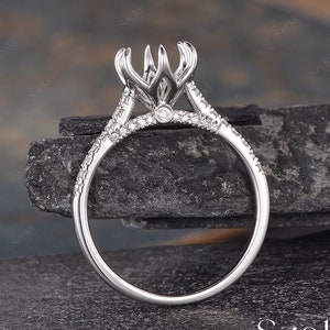 Unique Tulip Floral Engagement Ring Setting White Gold Round Cut Moissanite Ring Setting Cathedral Setting Custom Semi Mount Promise Ring
