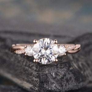 Three Stone Moissanite Bridal Ring 1.2ct Moissanite Engagement Ring Infinity Rose Gold Moissanite Ring Twist Diamond Ring Half Eternity Ring