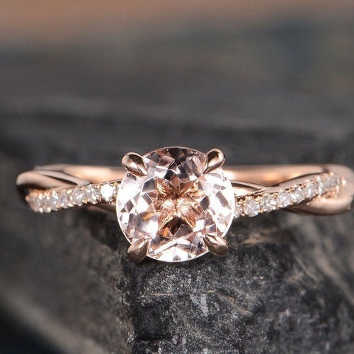 Pear Shaped Morganite Engagement Ring Rose Gold Bridal Set - Etsy