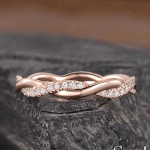 Infinity Diamond Weeding Band Twist Matching Band Woman Rose Gold Moissanite Delicate Dainty Ring Stacking Eternity Bridal Wedding Eternity