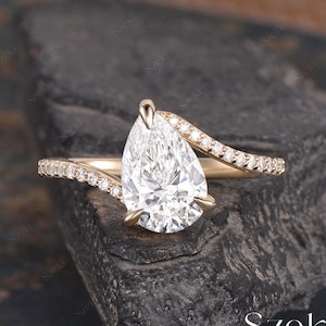 2CT Pear Shaped Lab Grown Diamond Engagement Ring Solid Gold Bypass Band Ring Twist Diamond Ring Lab Diamond Solitaire Ring Promise Ring