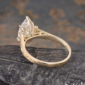 Vintage Marquise Cut Moissanite Tulip Engagement Ring Yellow Gold Custom Engraved Ring Filigree Ring Cathedral Setting Promise Ring For Her