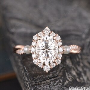 1.5ct Oval Moissanite Engagement Ring Halo Cluster Wedding