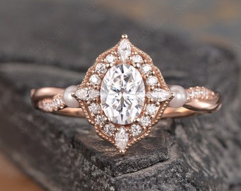 Halo Moissanite Engagement Ring Pearl Infinity Wedding Ring Rose Gold  Women Cluster Solitaire Diamond Wedding Jewelry Ring Anniversary Ring