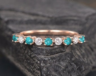 Pearl Turquoise Wedding Band Women Akoya Pearl Matching Band Turquoise Ring Rose Gold Stacking Minimalist Delicate Dainty Bridal Ring