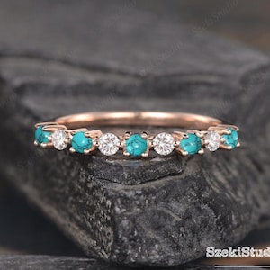 Pearl Turquoise Wedding Band Women Akoya Pearl Matching Band Turquoise Ring Rose Gold Stacking Minimalist Delicate Dainty Bridal Ring