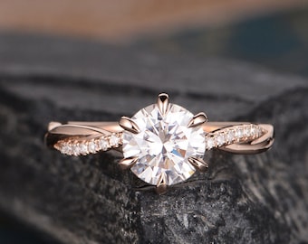7mm Round Cut Moissanite Engagement Ring Rose Gold Six Prongs Infinity Ring Twist Diamond Bridal Wedding Anniversary Gift For Women Ring