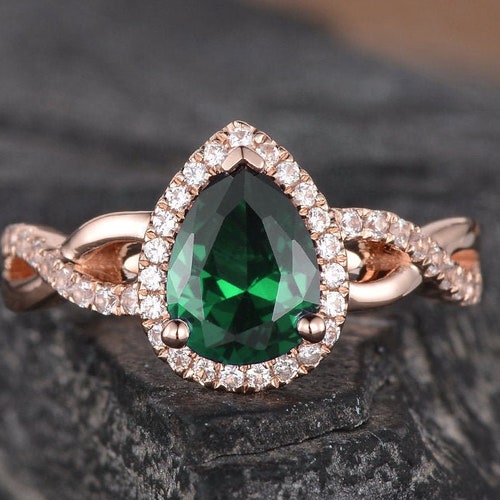 Pear Shaped Emerald Engagement Ring Infinity Lab Emerald - Etsy