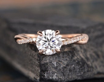 1.2ct Infinity Moissanite Engagement Ring Rose Gold Twist Solitaire Moissanite Ring Diamond Wedding Ring Half Eternity Bridal Ring-Main Gift