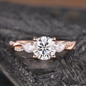 Infinity Moissanite Ring Rose Gold Moissanite Engagement Ring Pear Three Stones Twist Diamond Ring Bridal Woman Promise Ring