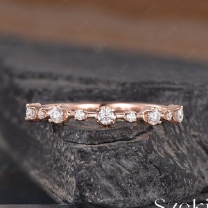 Floating Bubble Moissanite Wedding Band Rose Gold Moissanite Eternity Band Ring Stacking Matching Band Dainty Ring Anniversary Gift For Her