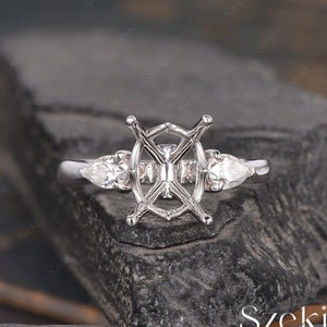 Ring Setting Three Stone White Gold Hidden Halo Custom Semi Mount White Gold Engagement Mounting Infinity Diamond White Gold Personalized