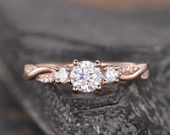 Bague de fiançailles moissanite à trois pierres, bague de désherbage à l'infini en or rose et diamants torsadés, bague d'éternité pour la mariée, promesse de mariage