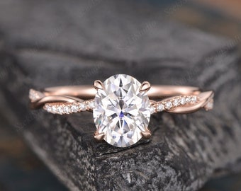 3CT Oval Moissanite Engagement Ring Twist Rose Gold Moissanite Ring Infinity Diamond Half Eternity Ring Bridal Women Ring Anniversary