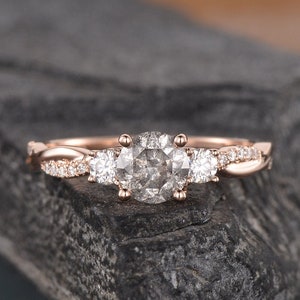 Salt and Pepper Diamond Engagement Ring Rose Gold Three Stone Twist Diamond Half Eternity Ring Bridal Woman Promise Ring Infinity Ring